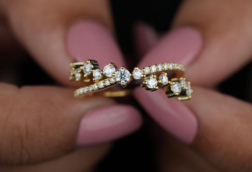 1Ct Round Simulated Diamond Wedding Criss Cross Band Ring 14k Yellow Gold Plated