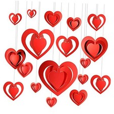 32 Pieces Valentine  s Day 3D Heart Hanging Decoration Red Heart Shape Ornament