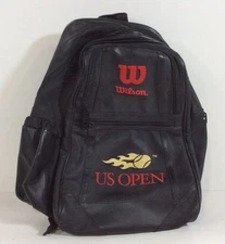Wilson US Open Tennis Backpack Black Faux Leather—Embroidered Logos, Multi-Pocke