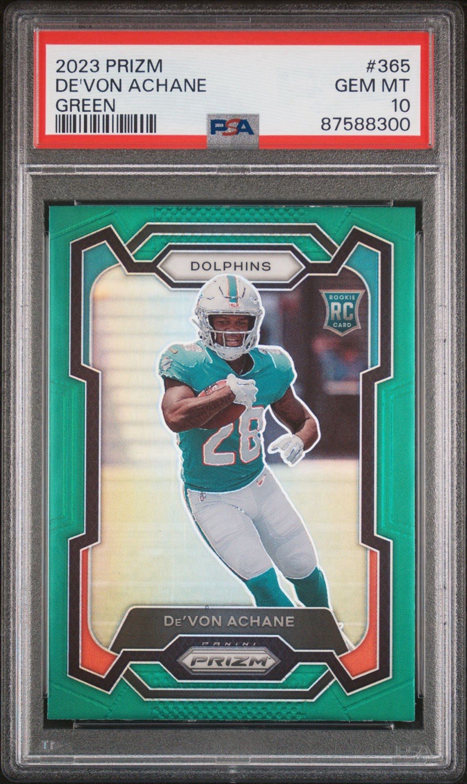 2023 Prizm De'Von Achane #365 Green Prizm (RC) - Miami Dolphins - PSA 10