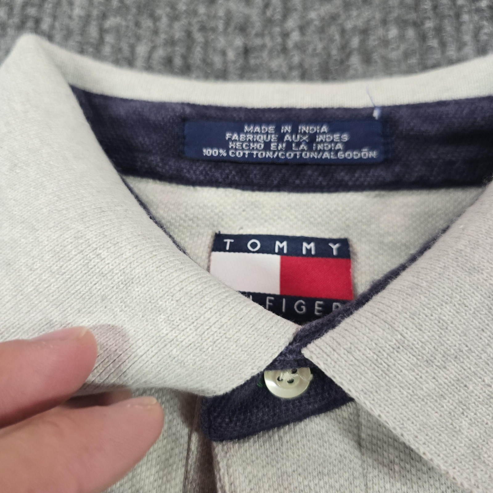 VTG Tommy Hilfiger Rugby Polo Shirt Mens Large Spellout Colorblock Logo Cotton thumbnail 8