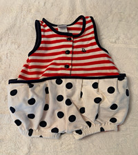 VTG Baby Dior Girls Cotton Sleeveless Romper Pockets Red/White/Blue 12M