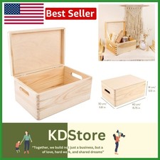 Versatile Unfinished Wooden Storage Box with Handles Ideal for Crafts Gifts