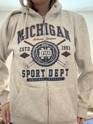 Cedar Wood State Full Zip Hooded Gray Graphic Print Hoodie Women s L
