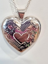 Vintage Sterling Silver Large Heart Rare 4 Photo Locket Chain USA made See Video