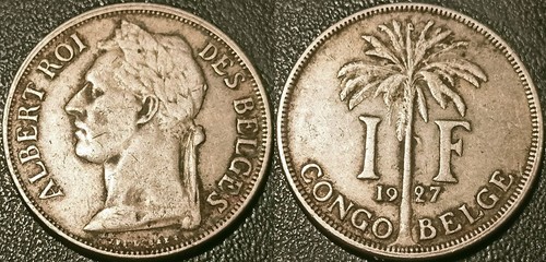Congo Belge - Albert Ier - 1 franc 1927 !! KM#20 - 第 1/1 張圖片