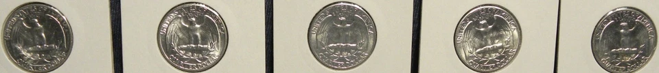 1961-P WASHINGTON SILVER QUARTERS 90% SILVER LOT OF 5-90% SILVER BU COINS - Image 4 of 4
