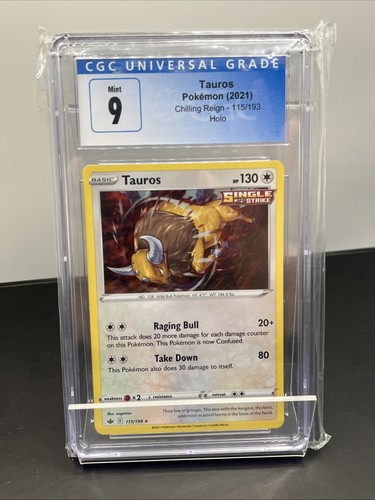 2021 Pokemon Tauros Chilling Reign 115/193 Holo CGC 9 Graded Card