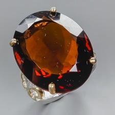 Handmade 34 ct Natural Cognac Quartz Ring 925 Sterling Silver Size 8.5 /R437792