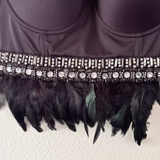 Black Corset Bustier Rhinestone Feather Trim Top Bebe Aubrey