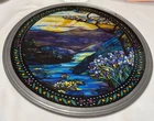 13“h Art Nouveau Louis C. Tiffany Stained Glass Scenic Floral Landscape Round