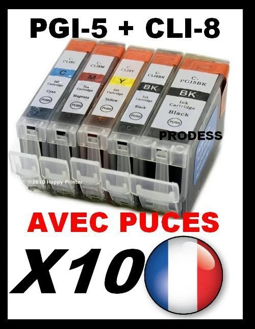 10 Cartouches encre compatible MP610 Canon PGI5 CLI8 - Photo 1/1