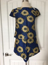 ALICE OLIVIA FLORAL SUNFLOWER 2 PIECE TOP SHORTS SET SIZE XS MADE IN USA