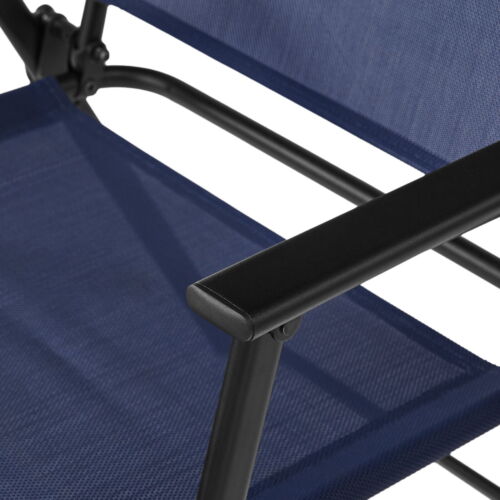 Folding Chair Square Set 2 Outdoor Patio Steel Sling Deck Porch Garden Navy New - Picture 5 of 8