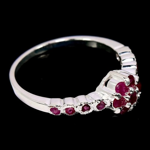 GENUINE AAA PINK RED RUBY ROUND STERLING 925 SILVER FLOWER RING SIZE 7.25 - Picture 2 of 6
