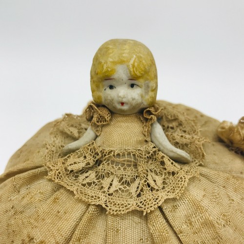 Antique Victorian Pin Hat Pin Cushion Porcelain Half Doll Girl Lace Primitive - Picture 6 of 9