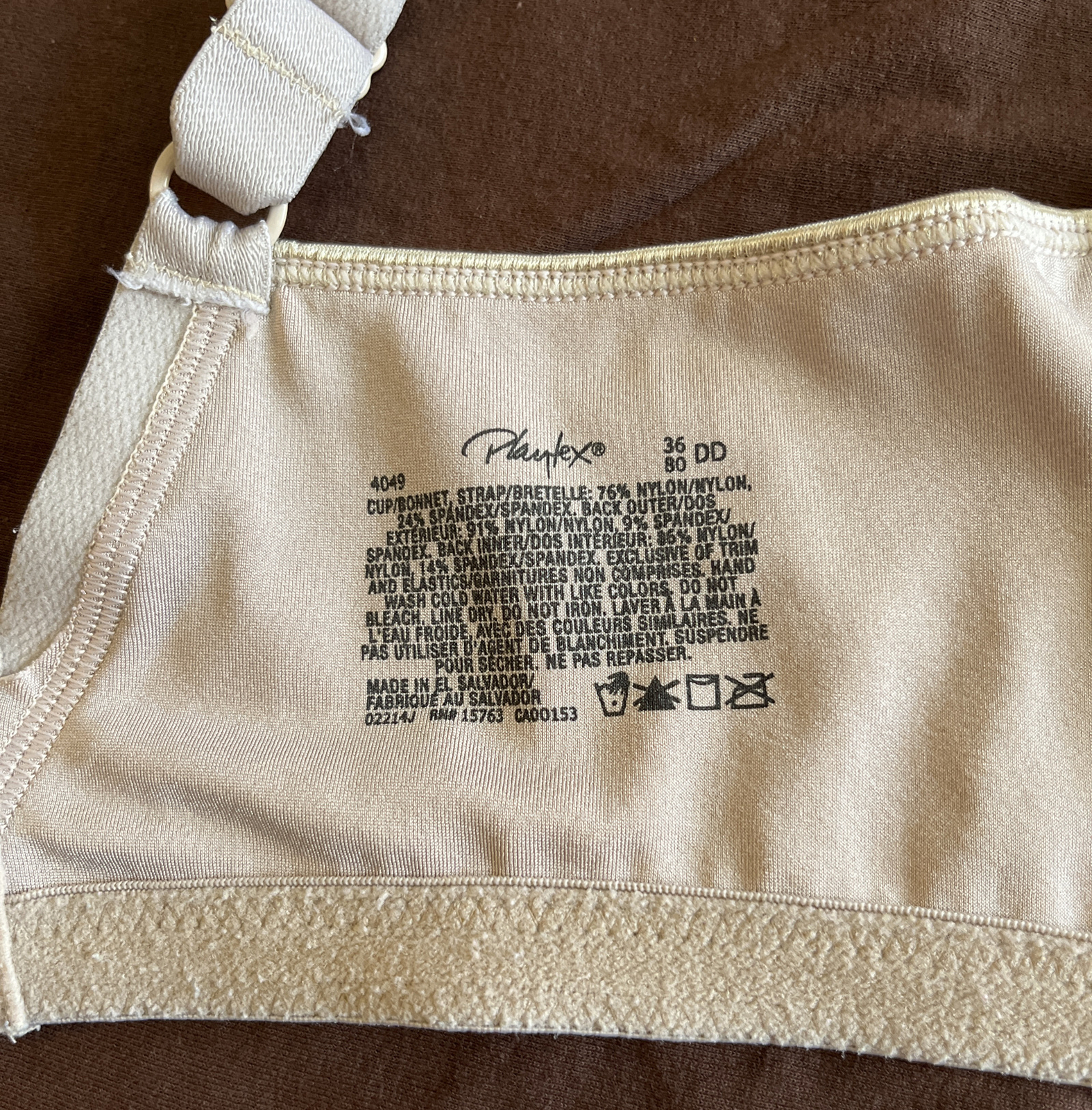 Playtex 4049 Beige 18 Hour Side & Back Smoothing Wireless Bra Size 36DD