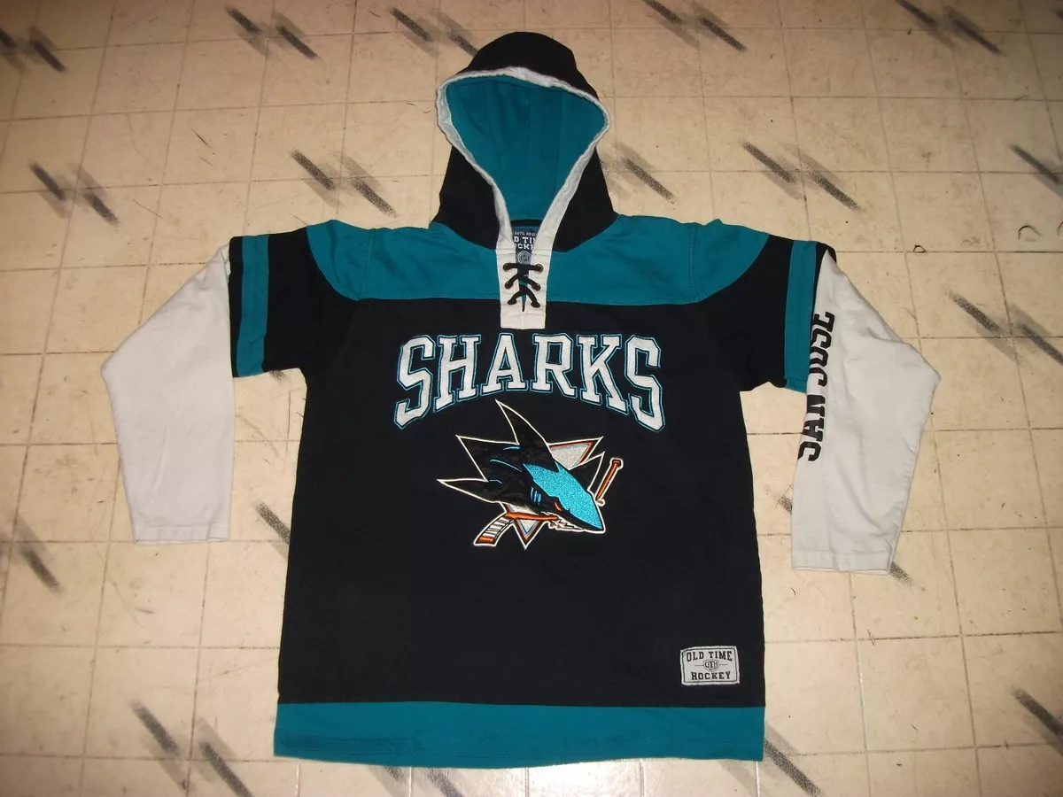 VINTAGE SAN JOSE SHARKS OLD TIME HOCKEY HOCKEY JERSEY HOODIE YOUTH