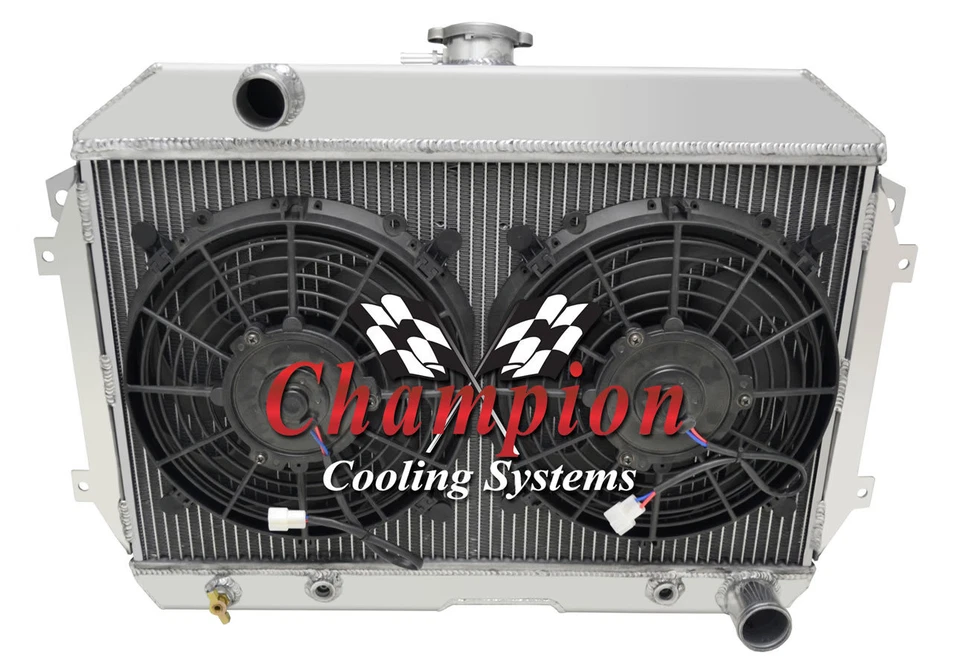3 Row KR Champion Radiator W/ 2 12" Fans for 1970 - 1973 Datsun 240Z Chevy Conv Foto 3 de 4