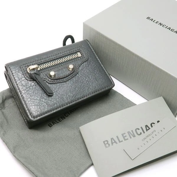 Auténtica Mini Cartera Clásica BALENCIAGA Cuero Gris Oscuro Triple Enviada desde Japón Foto 2 de 4