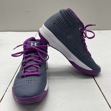 Under Armour Gray Purple Basketball High Top Shoes Kids Unisex Size 7 Y Youth