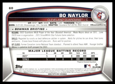 2023 Bowman Bo Naylor Rookie G447 Cleveland Guardians #60 | eBay