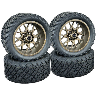 14'' Bronze Golf Cart Wheels/ Tires 23x10-14 All Terrain DOT, EZGO/Club Car/YMH