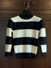 NEW Vintage 1990 Petit Bateau Boys Navy Blue and Ivory Striped Sweater  6 years