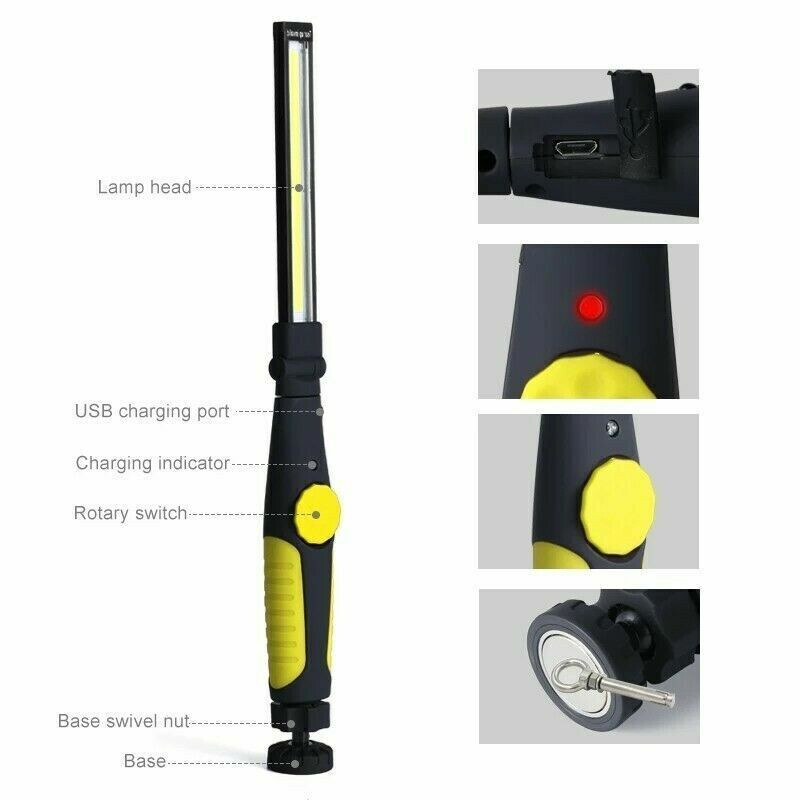 Torcia cob led calamitata lampada luce emergenza lavoro portatile