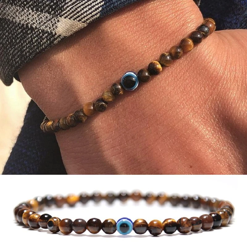 6mm Beads Tiger Eye Turquoise Natural Stone Bracelet Bangle Men