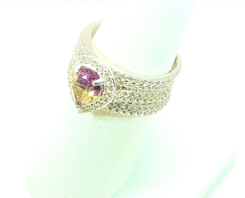 AMETRINE С БЕЛЫМ ТОПАЗОМ АКЦЕНТЫ РОДИЙ БОЛЕЕ 925 S.S. КОЛЬЦО 3 PEICE НАБОР РАЗМЕР 7 - Изображение 4 из 4