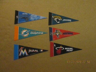 MLB NHL NBA NFL Lot of 6 Different Florida Based Teams 4x9 Mini Sports Pennants