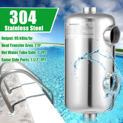 NEW Stainless Steel Tube and Shell Heat Exchanger Same Side 95K 1''+ 1 1/2''FPT''