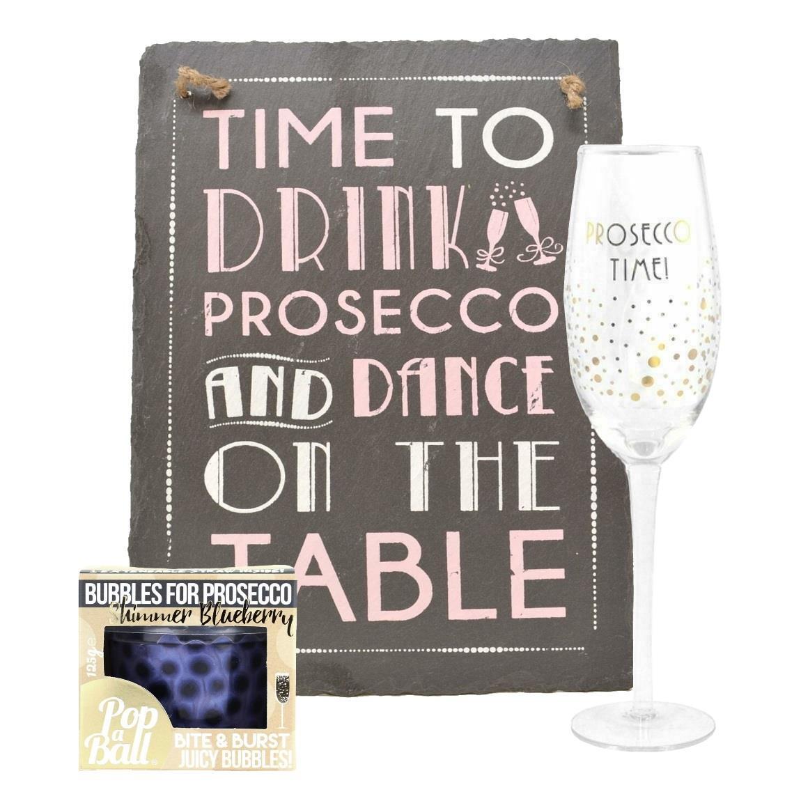 Drink Prosecco & Dance Hanging Slate Blueberry Shimmer Popaball & Glass Gift Set