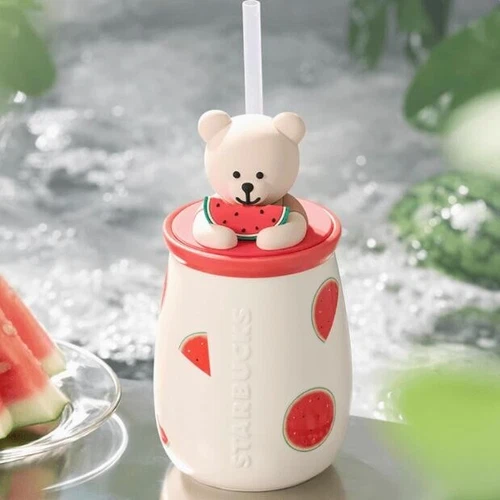 Taza de pajita de cerámica Starbucks Fruitful Adventure Series 15 oz oso sandía- - Imagen 5 de 6