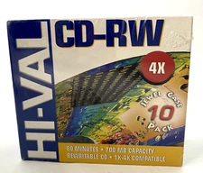 Hi-Val CD-RW 80min/700MB 1X -4X compatible Rewritable 10 Pk With Jewel Cases New