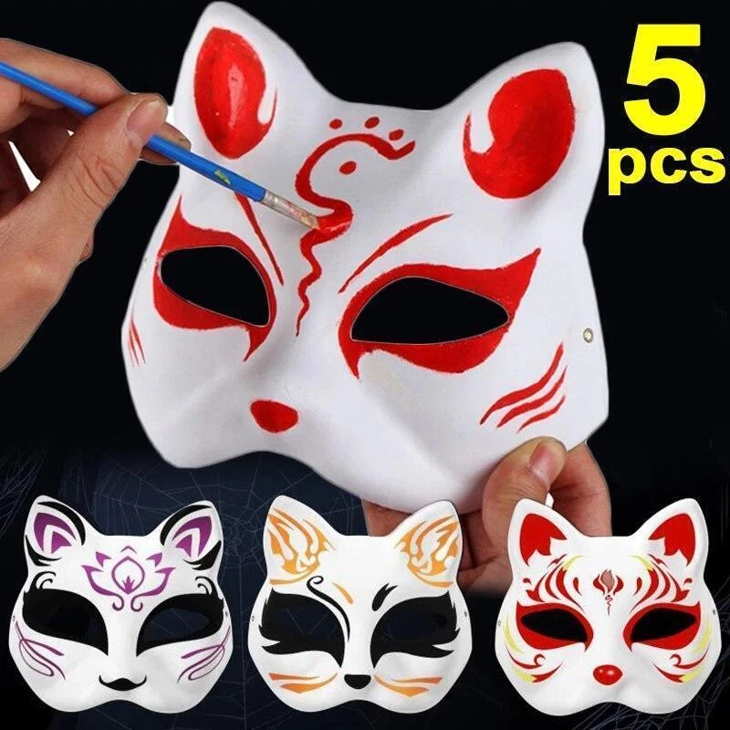 10 Pcs Masquerade Cat Face Masks Adult Halloween Costume Cosplay Costumes Paint Therian