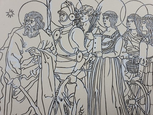 Dibujo ilustración tinta Max Radler delegación medieval Pedro alrededor de 1935 - Imagen 6 de 8