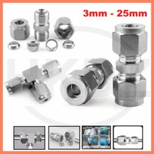 Compression Pipe Fittings Stainless Steel Connectors Plumbing 3mm 4mm 5mm -25mm