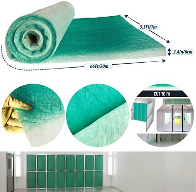 Paint Collection Spray Booth Fiberglass Filter Roll 3.3Ft x 66Ft x 2.5In  