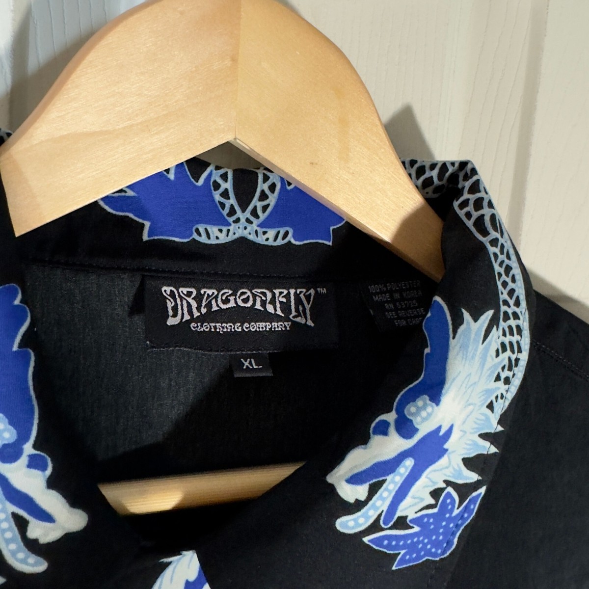 Dragonfly Black Blue Shirt sz XL Dragon Fire All Over Y2K Flames 