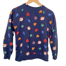 Hanna Andersson French Terry Girls Printed Sweatshirt Size 12 Blue Hearts Pizza
