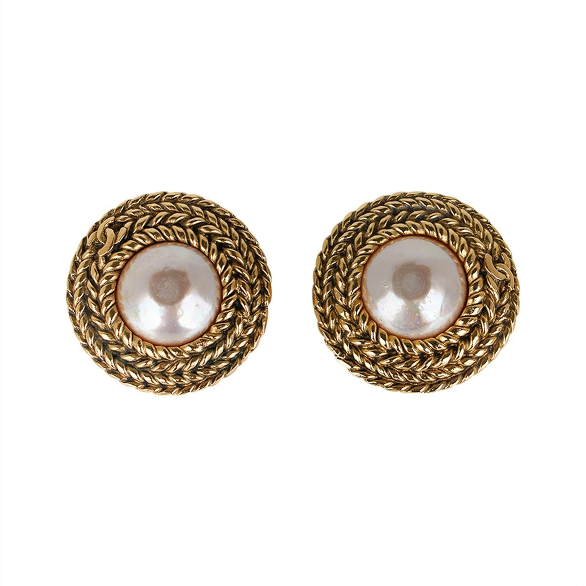 Chanel Gold-tone Metal Round Pearl Clip-on Earrings Auction