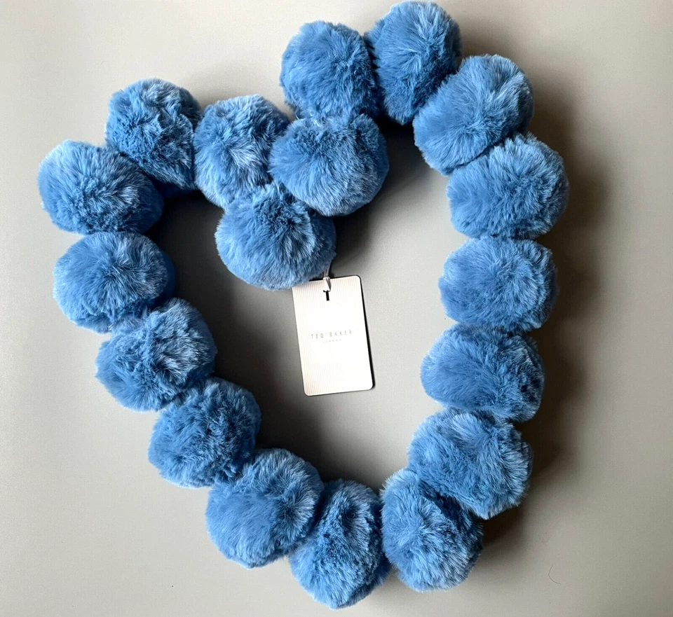 Ted Baker Mid Blue Tizzy Imitación Piel Pom Pom Bufanda Nueva Con Etiquetas [Sin Logotipo de Metal] Foto 4 de 4