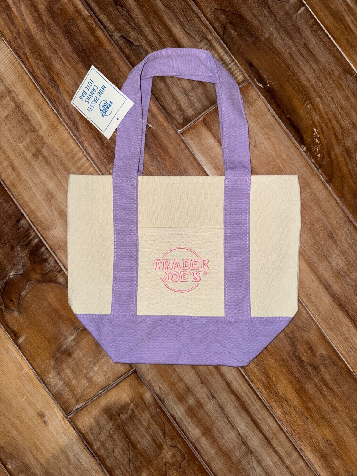 Trader Joe's Mini Pastel Lavender Canvas Tote Bag NWT