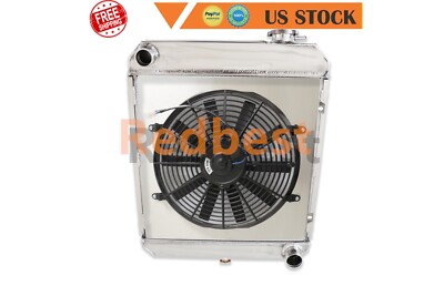 17.5''W 3Rows Radiator Shroud 16''Fan For 60-66 Chevy C/K C10 C20 C30 Pickup Truck