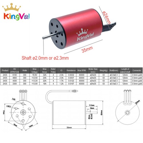 KingVal 2435 3300/4500KV Motore brushless impermeabile + 35A ESC per auto 1/16 1/18 RC - Foto 2 di 11