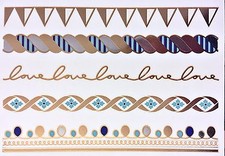 Flash Disposable Temporary Adhesive Tattoo Gold Silver Turquoise Blau 5teile