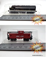 Large and Small N scale train clamshell cases protective box display engine