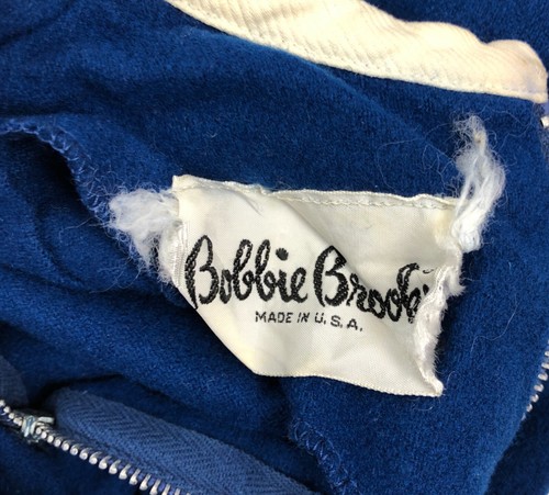 Vintage 1960s 1970s Blue Shift Dress Bobbie Brooks Dark Blue Wool White Trim - Picture 8 of 8